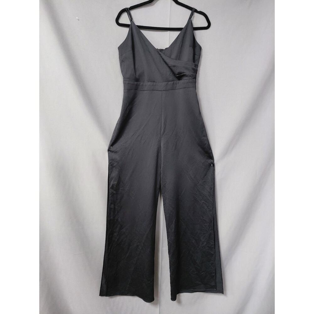 Express Black Satin Sleeveless V-Neck Wide Leg Jumpsuit Women Size M - Picture 2 of 12